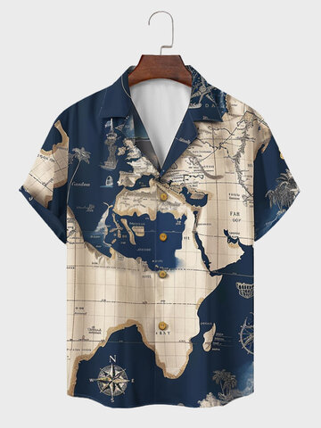 Chemises à revers imprimées de carte de navigation