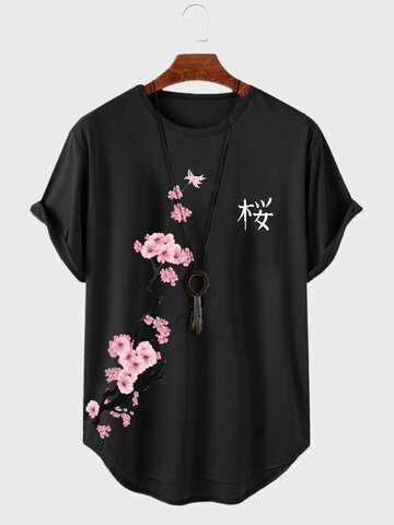 Camisetas con dobladillo curvo de flores de cerezo