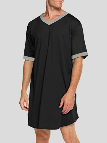 Kontrast-Patchwork-Schlafanzug mit V-Ausschnitt Robe