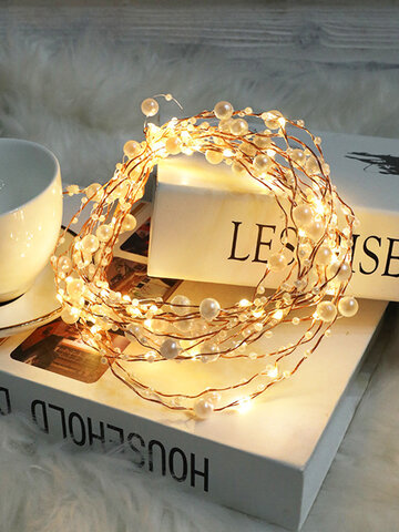 LED Copper Wire Pearls Night Light Home Decor Sweet Romantic String Light For Wedding Bedroom Party