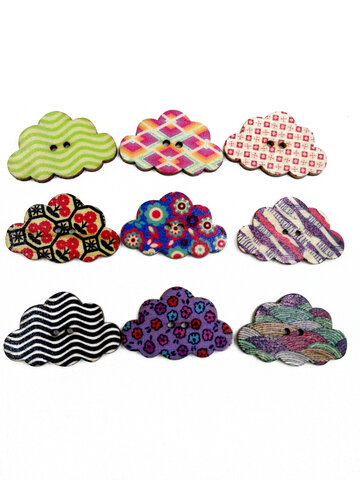 50 Pcs Colorful Clouds Shaped Wooden Sewing Buttons