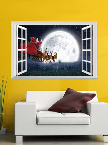 1 Pza Santa Claus Deer Patrón Serie de Navidad Impresión de PVC Decoración del hogar autoadhesiva para dormitorio Sala de estar Pegatinas de pared