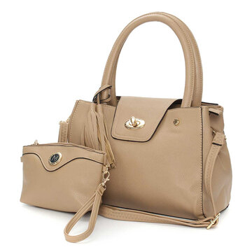 Women Elegant 2PCS Handbag Crossbody Bags Buckle Tassel Pendant Bags Clutch