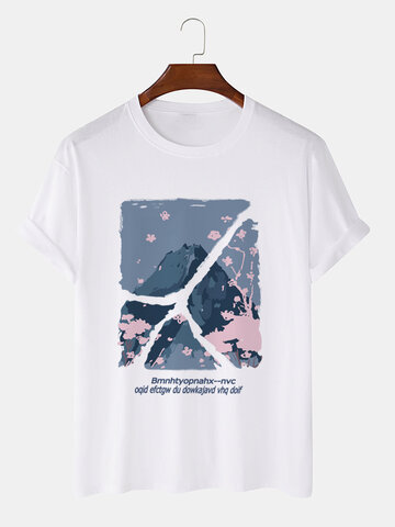 Cherry Blossoms Mountain Graphic T-Shirts