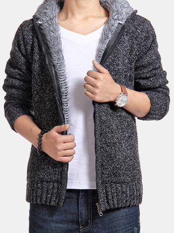 

Mens Hooded Thickened Knit Casual Jacket, Purple black darkgray light grey blue