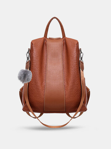 Women Plush PU Leather Shoulder Bag Backpack