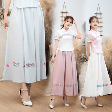 

D3186 National Wind Women's Dress Tang Suit Hanfu Skirt Costume Republic Of China Casual Dress Retro Improvement Skirt