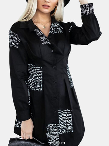 Pleated Letter Print Shirt