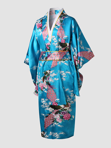 Халат с принтом павлина в японском стиле
