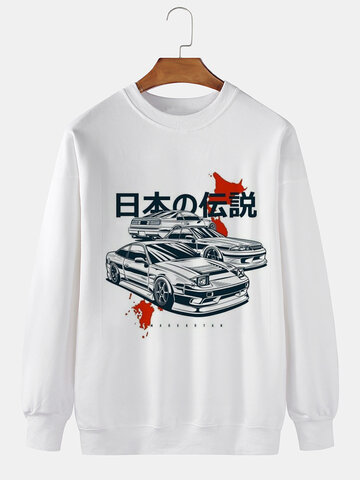 Japanese Car Print Pullover Sweatshirts