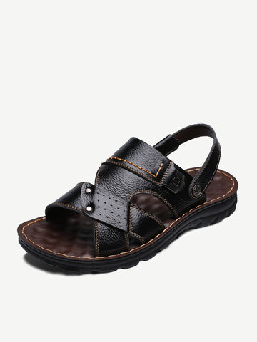 Men Leather Non Slip Casual Beach Sandals