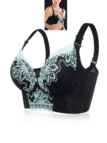 Plus Size Wireless Lace Patchwork Gather Full Coverage Bras 