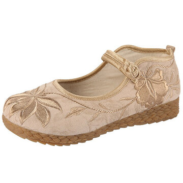 Loafers Bordados florais com nó chinês sapatos planos para mulheres