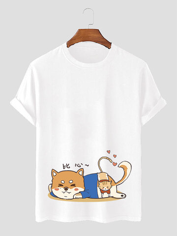 Heart Cat Print T-Shirts