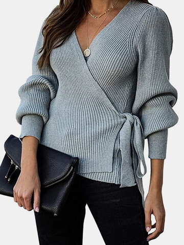 Cross Wrap Solid Color Sweater