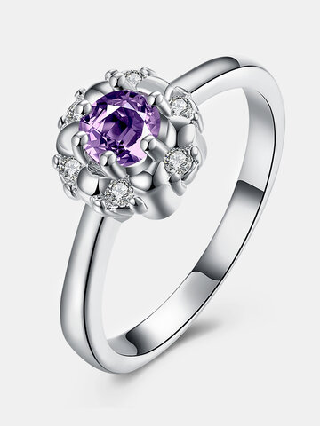 YUEYIN Sweet Ring Flower Big Zircon Ring for Women Gift 