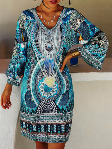 Tribal Pattern Print V-neck Dress