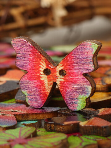 50Pcs Butterfly Wooden Sewing Buttons