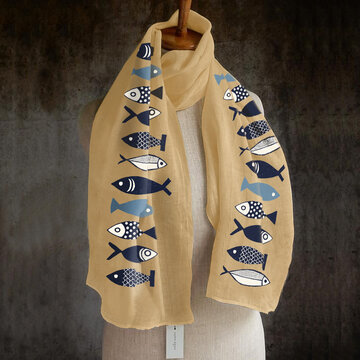 Women Solid Color Printing Pattern Linen Long Scarf