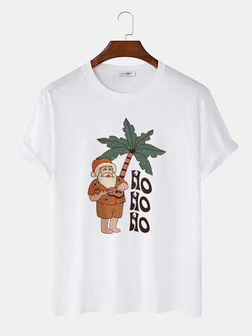 Tropical Santa Claus Print T-Shirts