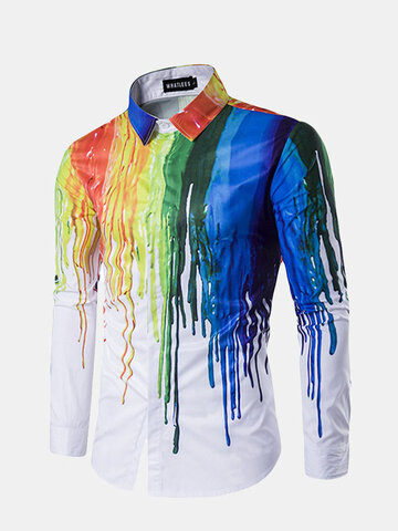 Spring Style Personality 3D Splash Ink Printing Long Sleeve Dress Shirts for Men