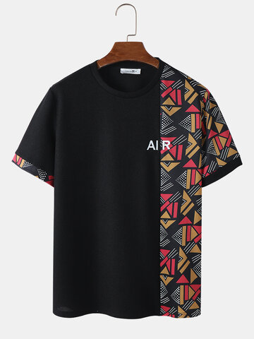 Geo Letter Print Patchwork T-Shirts