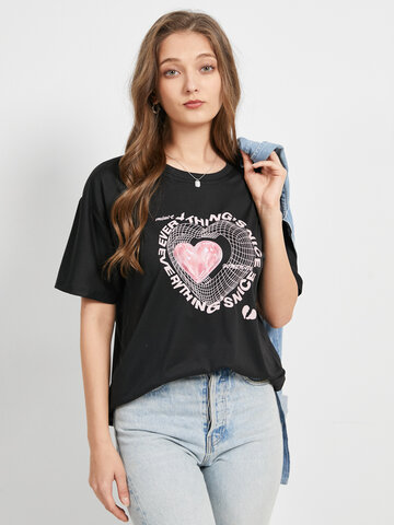 Heart Cartoon Pattern Oversized T-shirt