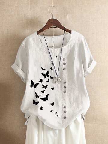 Butterflies Print Button T-shirt