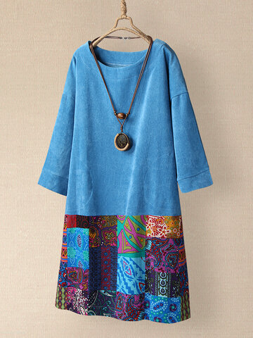 Patchwork Cord mit ethnischem Print Kleid