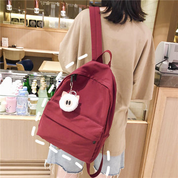 New Nylon Casual Shoulder Bag Female Large Capacity Solid Color Simple Wild Hair Ball Pendant Student Bag
