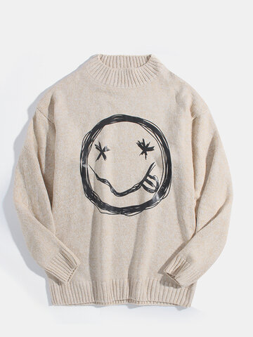 Smile Face Print Knit Sweaters