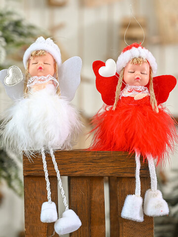 1Pc Christmas Decorations Angel Feather Pendant Plush Wings Sitting Pendant
