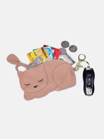 JOSEKO Women's Leather Cute Kitten Mini Keychain Wallet