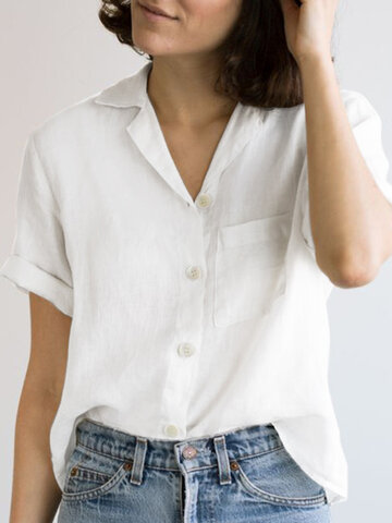 Solid Button Front Pocket Shirt