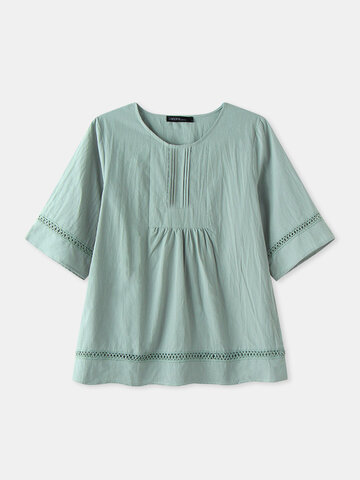 Solid Color Short Sleeve Blouse