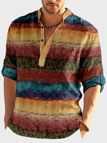 Colorful Print Henley Shirts