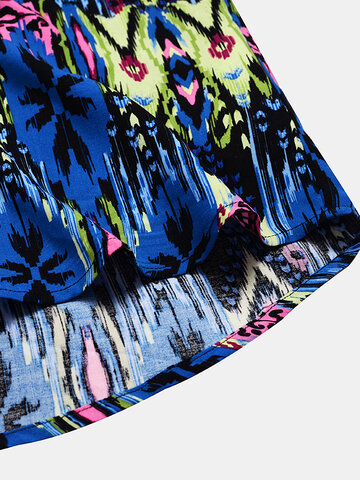 UlanLi Multicolor Printing Mens All Over Print Short Sleeve Shirt/Large Size 