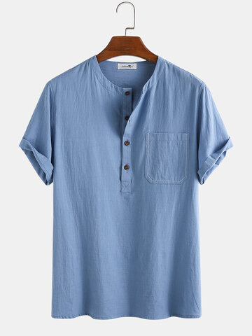 100% Cotton Solid Color Henley Shirt
