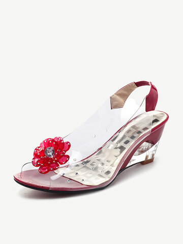 Transparent Flower Peep Toe Wedges Sandals