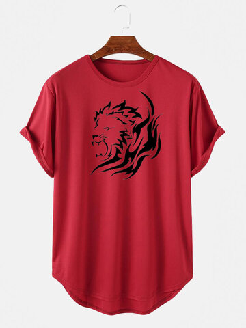 Lion Print Light High Low T-Shirts