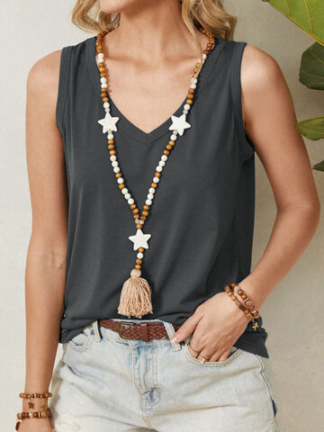 Solid Color V-neck Sleeveless Tank Top