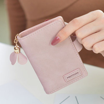 Women Candy Color Tassel Small Wallet 