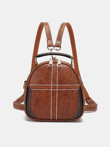 Women Vintage Faux Leather Handbags Multi-function Backpack