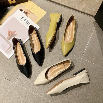 

The New Fashion Low-heeled Shoes Are On The Market. Pu In The Square With The Pointed Single Shoes Pu Shallow