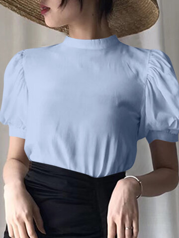 Puff Sleeve Stand Collar Blouse