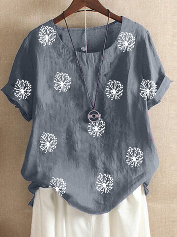 Floral Printed Short Sleeve O-Neck T-shirt