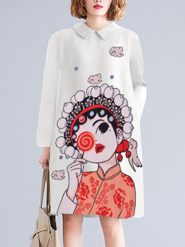 Cartoon Doll Collar Pocket Dress