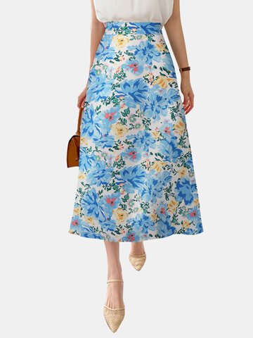 Allover Flower Print A-line Skirt