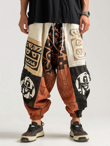 Pantalon à cordon de serrage à motif géométrique ethnique