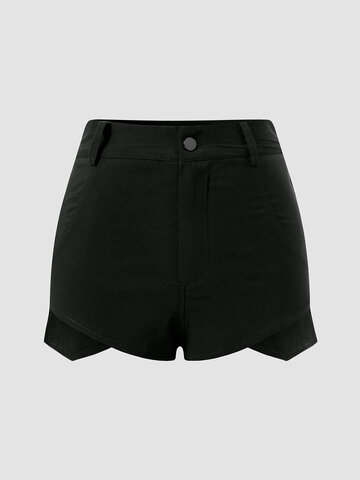 Solid Zip Button Irregular Shorts